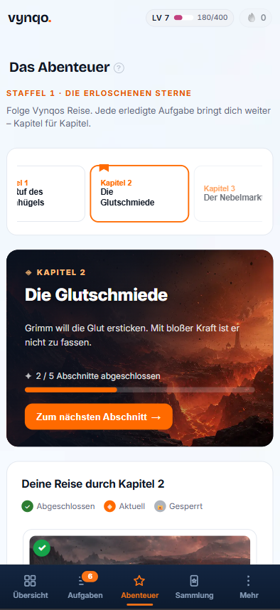 Kapitelübersicht im Abenteuer der vynqo Kinderansicht